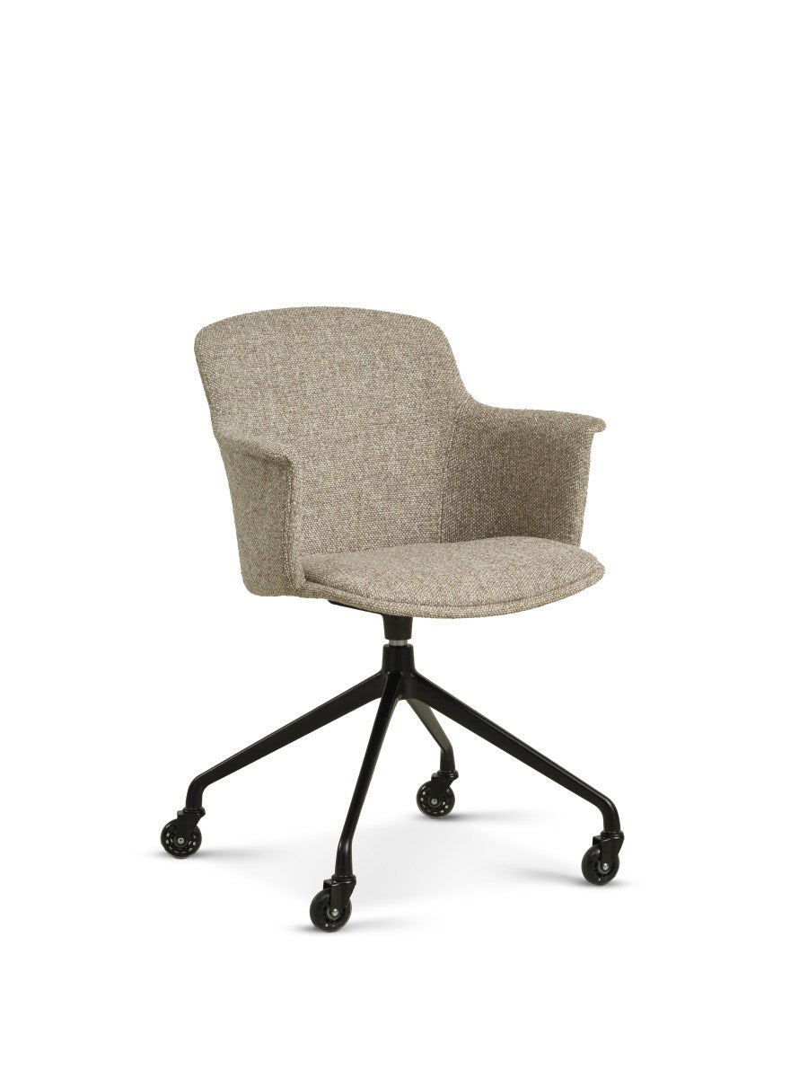 Beige Melange / Sort – Mia polstret spisebordsstol med hjul i Serenity møbelstof fra Unique Beds, Home & Living