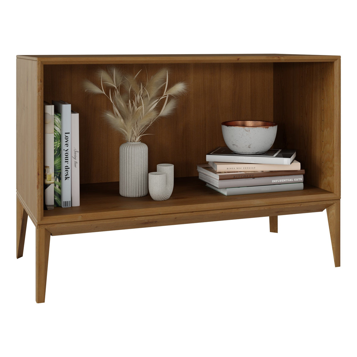 Njord Åben Snedker Reol med Ben i Massiv FSC Egetræ og Naturolie fra Organic Sleep | H63 x B90 x D42 cm | Leveres Færdigsamlet fra Unique Beds, Home & Living