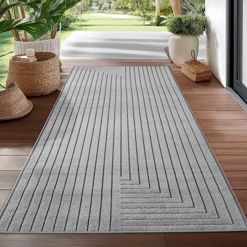 Amelia Indendørs/Udendørs Gulvtæppe i Sølvgrå fra Rugs by Uniquebeds Home & Living | Flere Størrelser