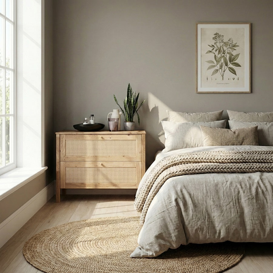 Balder Snedker Kommode i Massiv FSC Egetræ med Naturolie og Fransk Naturflet fra Organic Sleep | H76 x B100 x D5 cm