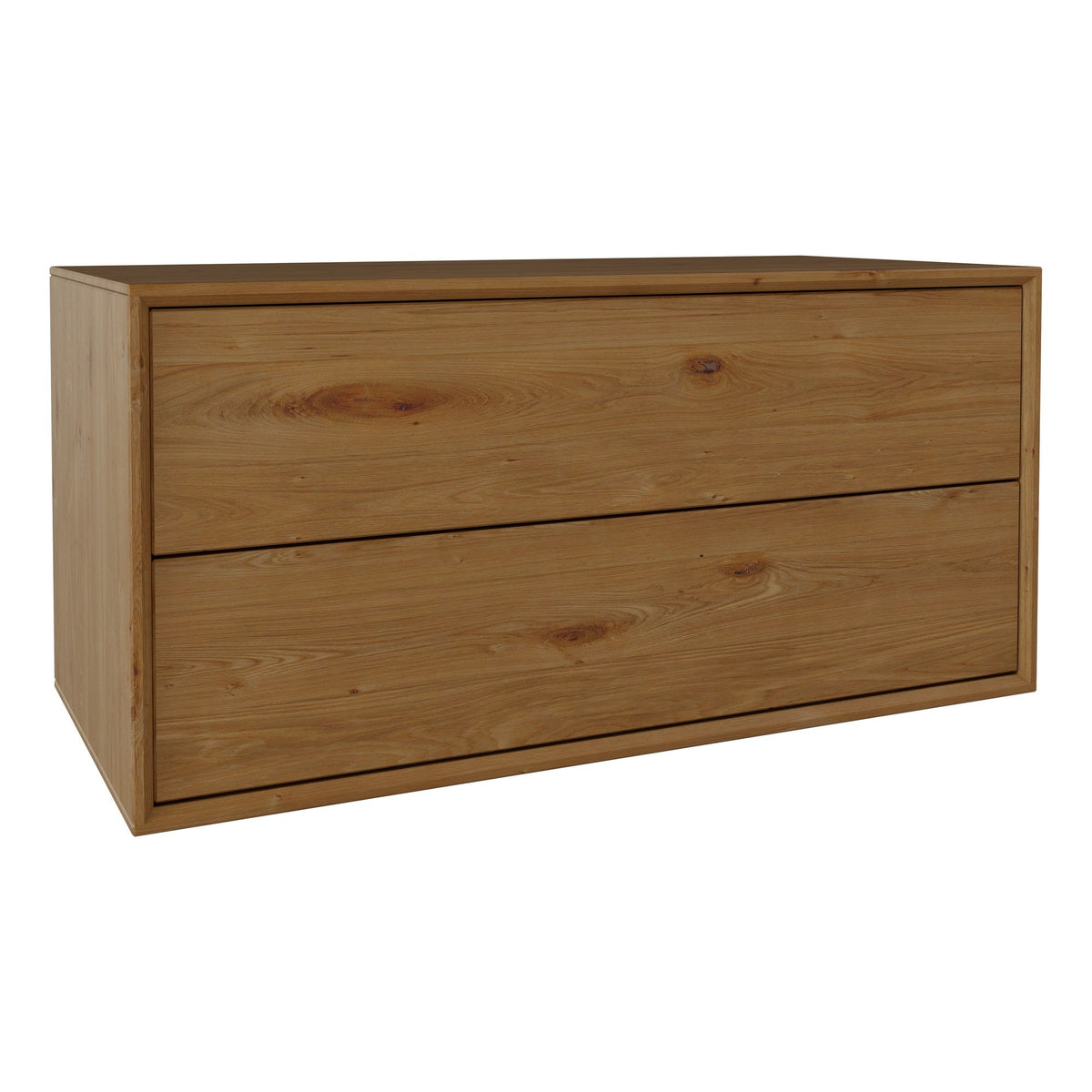 Njord Væghængt Snedker Kommode med 2 Skuffer i Massiv FSC Egetræ og Naturolie fra Organic Sleep | H43 x B90 x D42 cm | Leveres Færdigsamlet fra Unique Beds, Home & Living