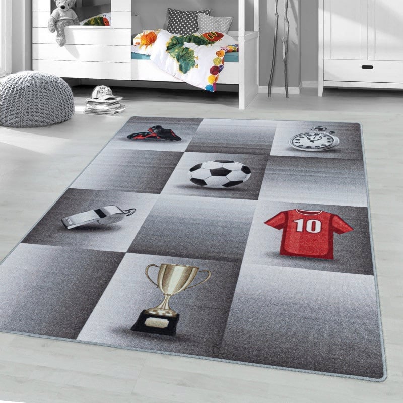 Gråt Fodbold Børne Gulvtæppe fra Rugs by Uniquebeds Home & Living | Flere Størrelser