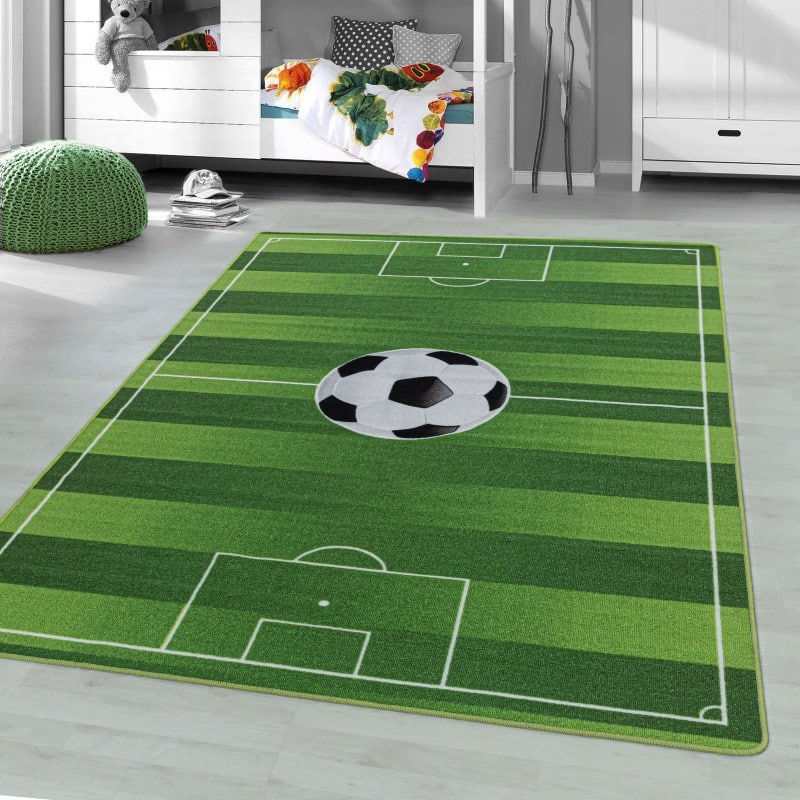 Grønt Fodboldbane Børne Gulvtæppe fra Rugs by Uniquebeds Home & Living | Flere Størrelser