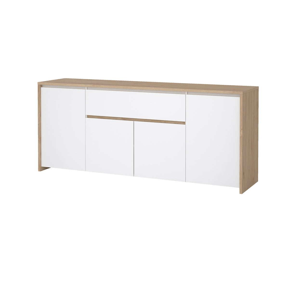 Next Skænk med 4 Døre og 1 Skuffe i Jackson Hickory og Hvid Højglans fra Tvilum | B197,1xD48,1xH83,8cm