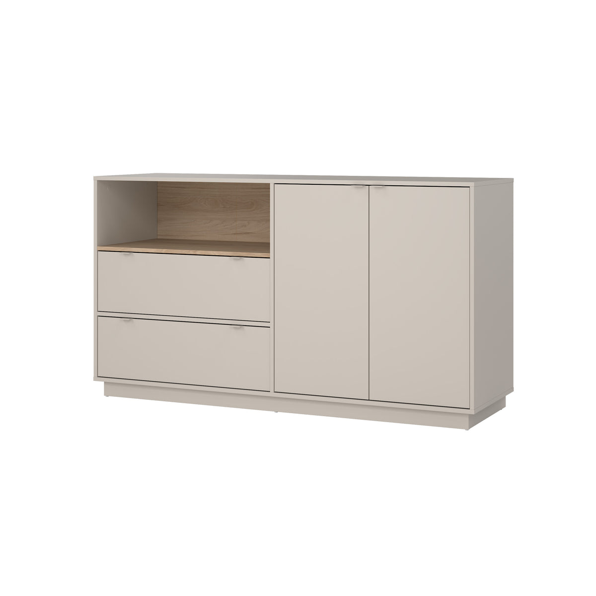 Cube Skænk med 2 Døre og 2 Skuffer i Cashmere og Jackson Hickory fra Tvilum | B155,7xD48,1xH86,7cm