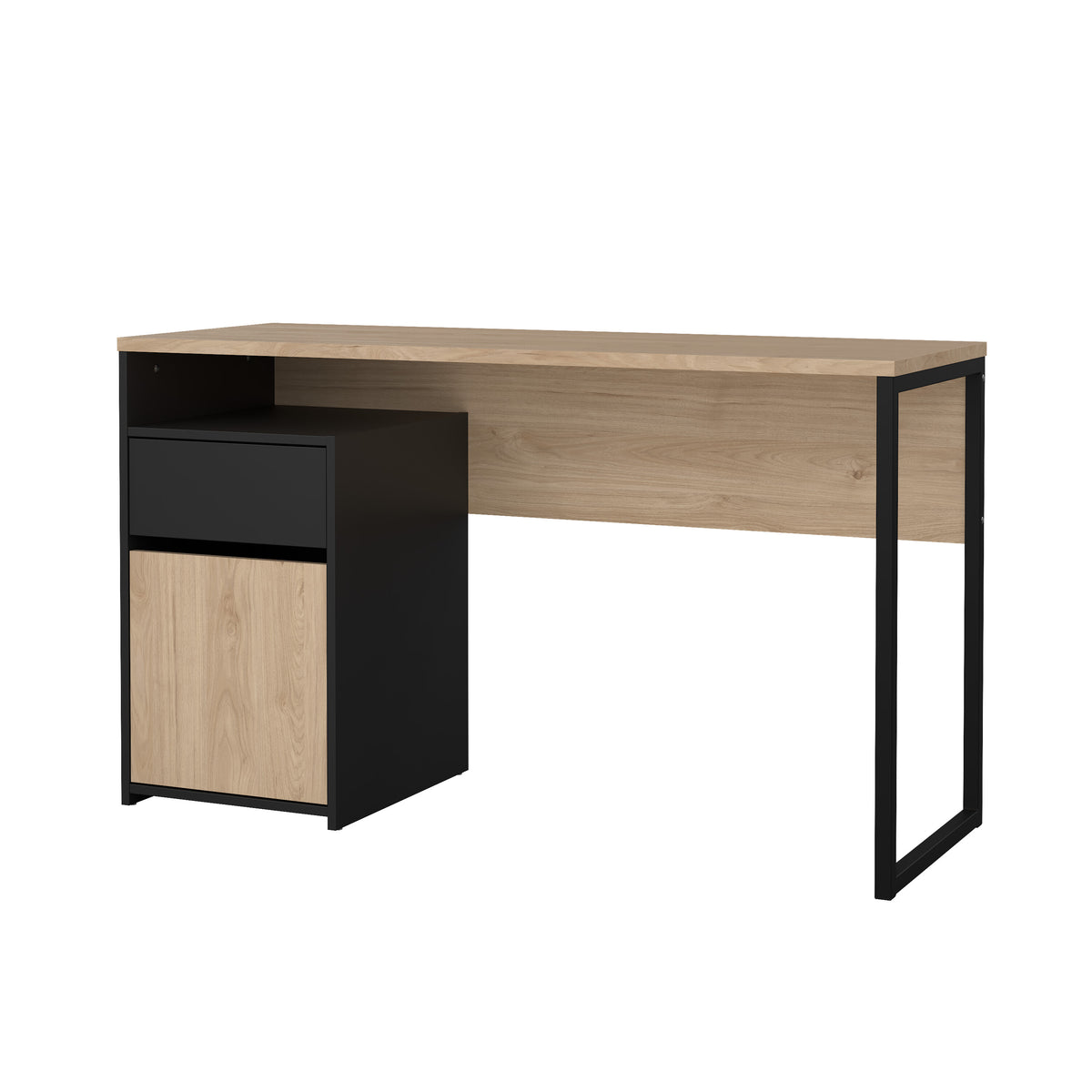 Function Plus Skrivebord med 1 Dør og 1 Skuffe i Jackson Hickory og Mat Sort fra Tvilum | B130,4xD48,4xH76,5cm