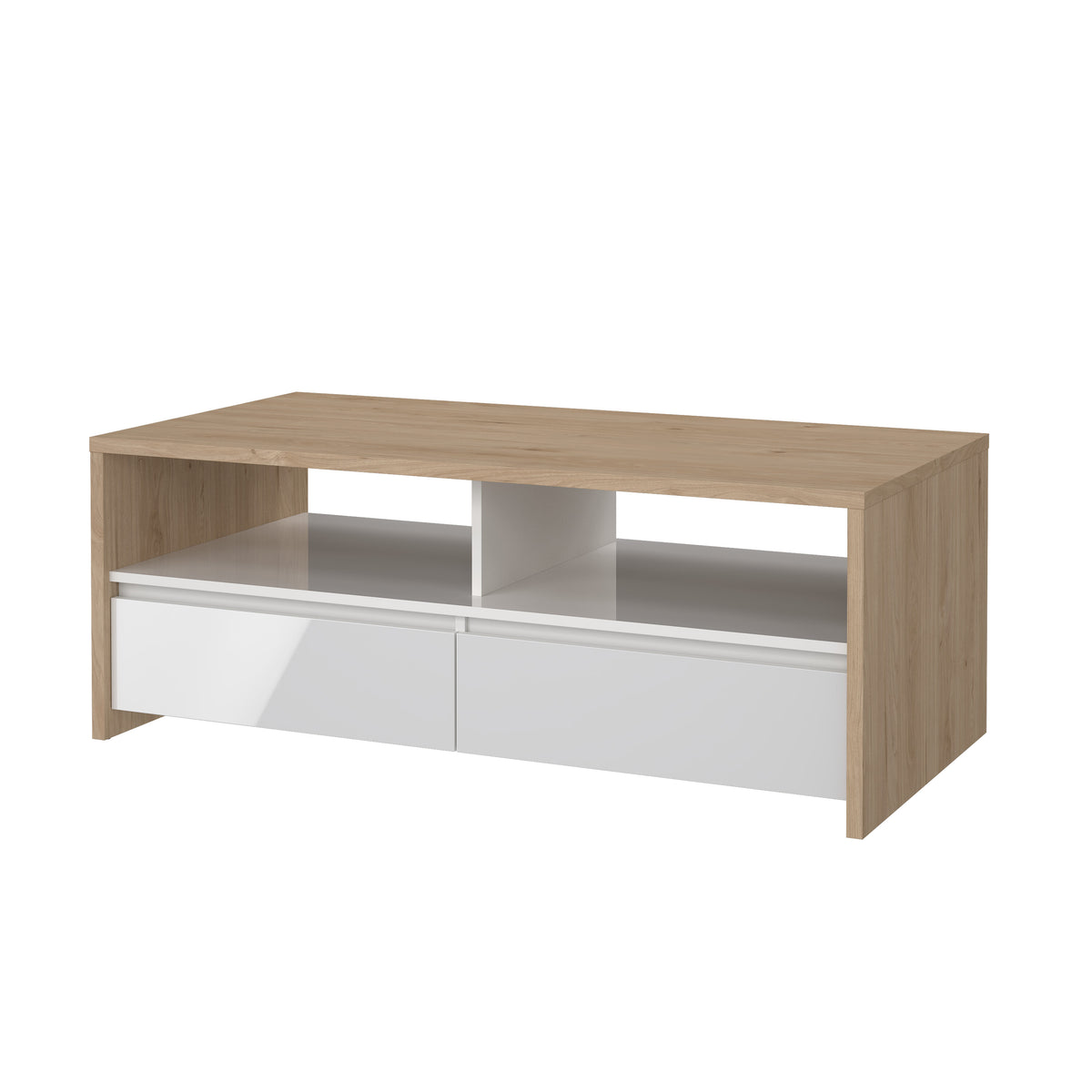 Next Sofabord med 2 Skuffer i Jackson Hickory og Hvid Højglans fra Tvilum | B120,1xD60,2xH45,6cm