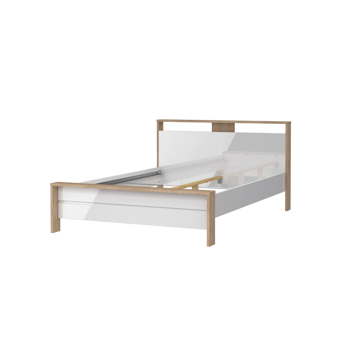 Next Seng 140x200 med 2-trins Justerbare Lameller i Jackson Hickory og Hvid Højglans fra Tvilum | B150,8xD225xH92,7cm