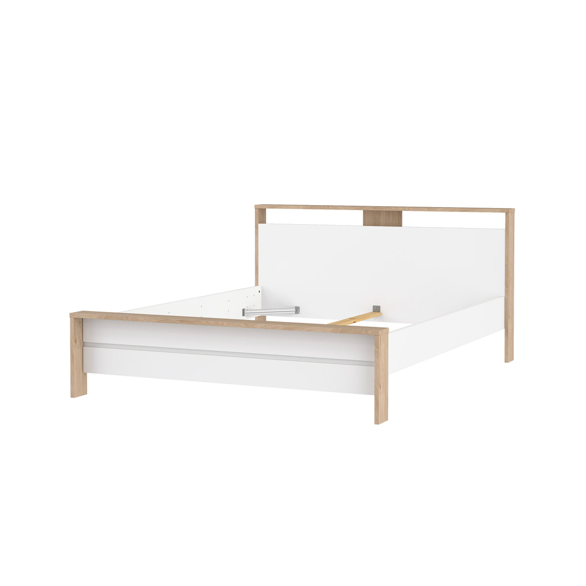 Next Seng 160x200 med Metalhjørnebeslag i Jackson Hickory og Hvid Højglans fra Tvilum | B170,8xD225xH92,7cm