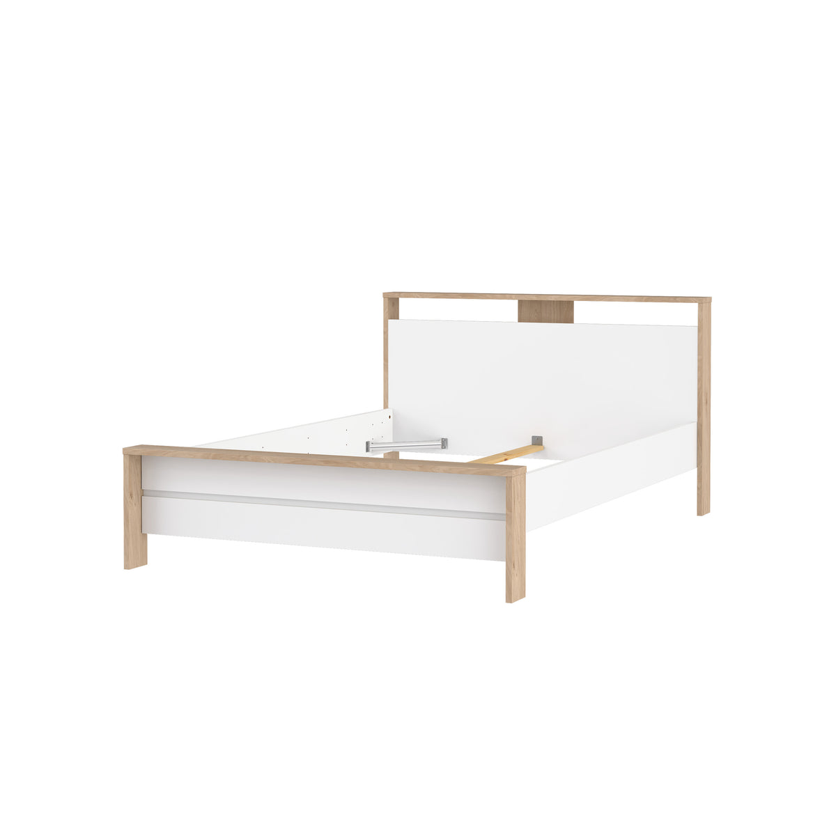 Next Seng 140x200 med Metalhjørnebeslag i Jackson Hickory og Hvid Højglans fra Tvilum | B150,8xD225xH92,7cm