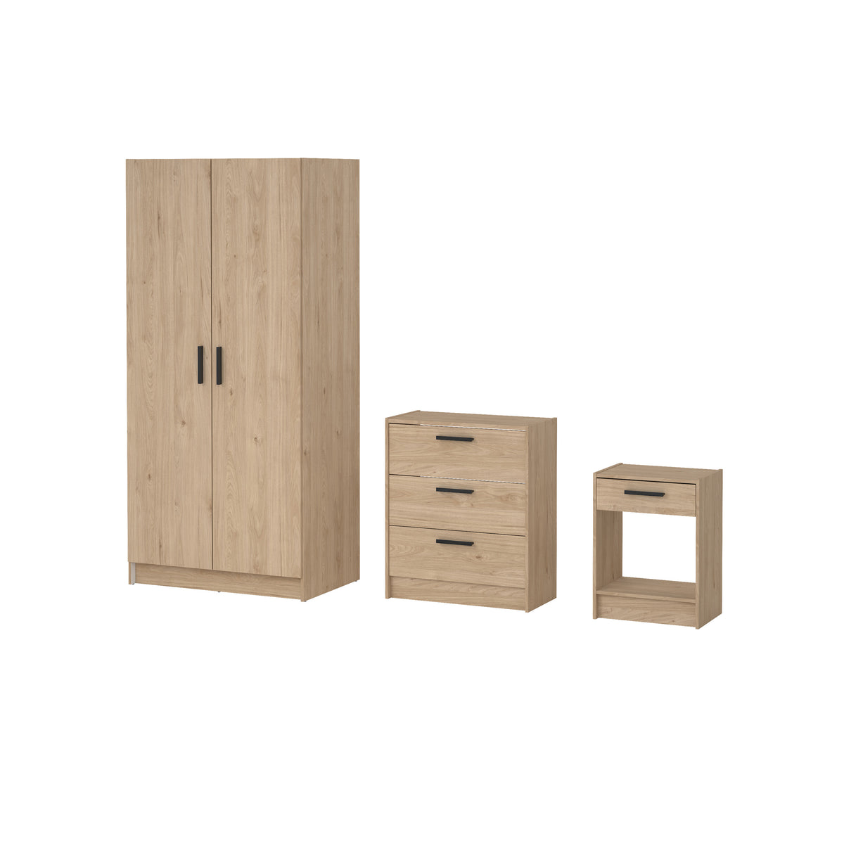 Escape Sæt med Garderobeskab, Kommode og Natbord i Jackson Hickory fra Tvilum