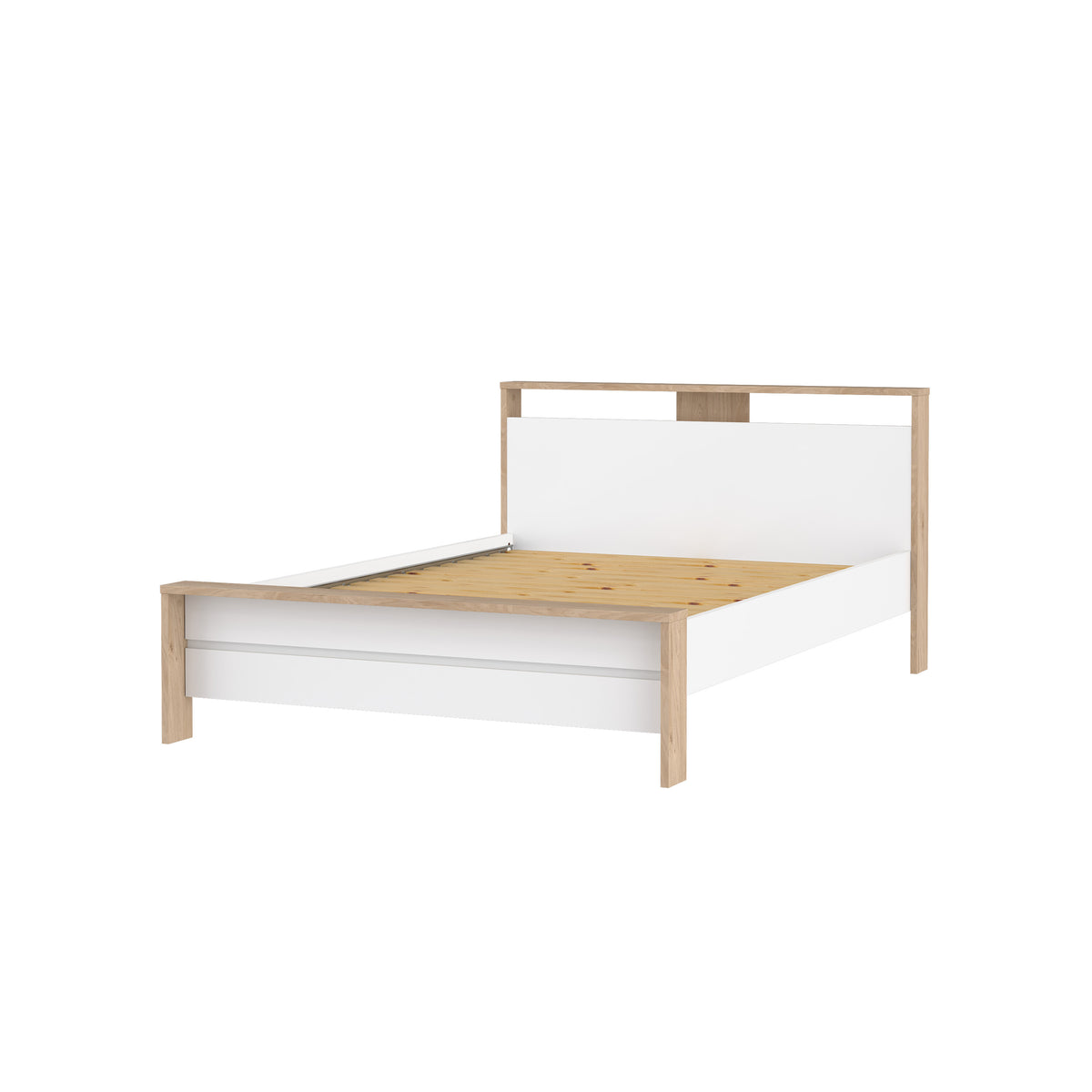 Next Seng 140x200 med Lameller i Jackson Hickory og Hvid Højglans fra Tvilum | B150,8xD225xH92,7cm