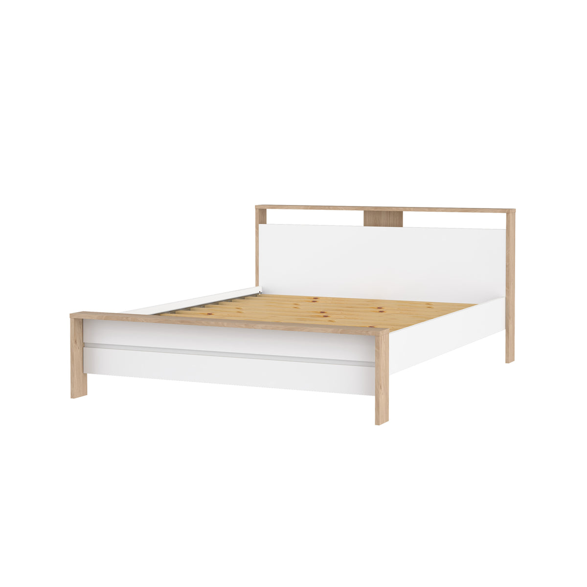 Next Seng 160x200 med Lameller i Jackson Hickory og Hvid Højglans fra Tvilum | B170,8xD225xH92,7cm