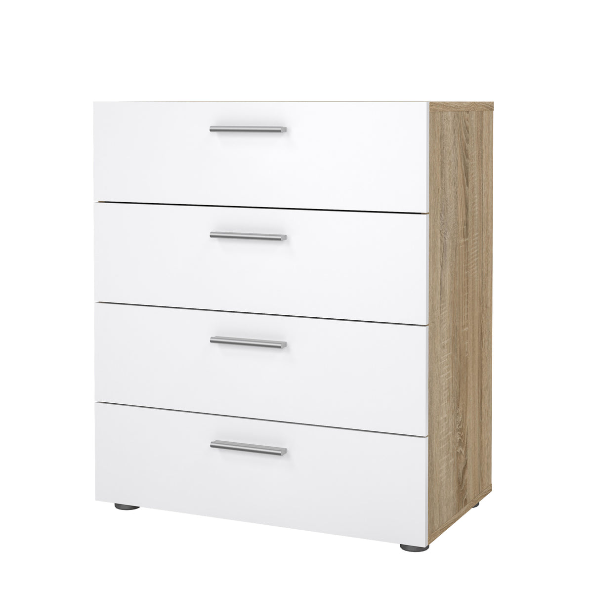 Pepe Kommode med 4 Skuffer i Egetræsstruktur og Hvid Højglans fra Tvilum | B70xD40,25xH82cm