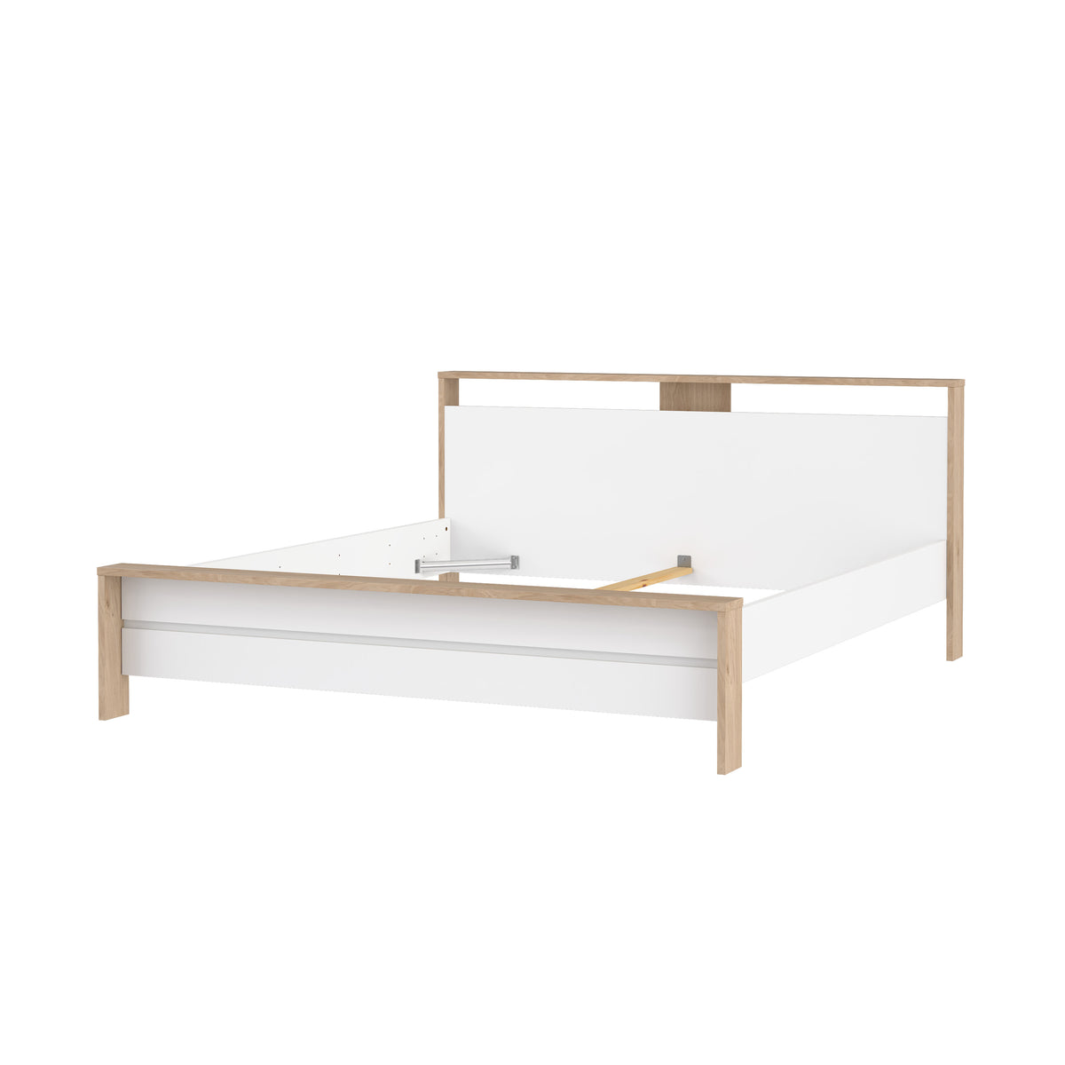 Next Seng 180x200 med Metalhjørnebeslag i Jackson Hickory og Hvid Højglans fra Tvilum | B190,8xD225xH92,7cm