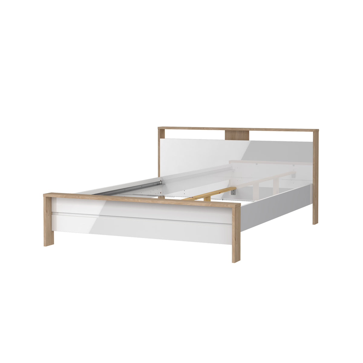 Next Seng 160x200 med 2-trins Justerbare Lameller i Jackson Hickory og Hvid Højglans fra Tvilum | B170,8xD225xH92,7cm