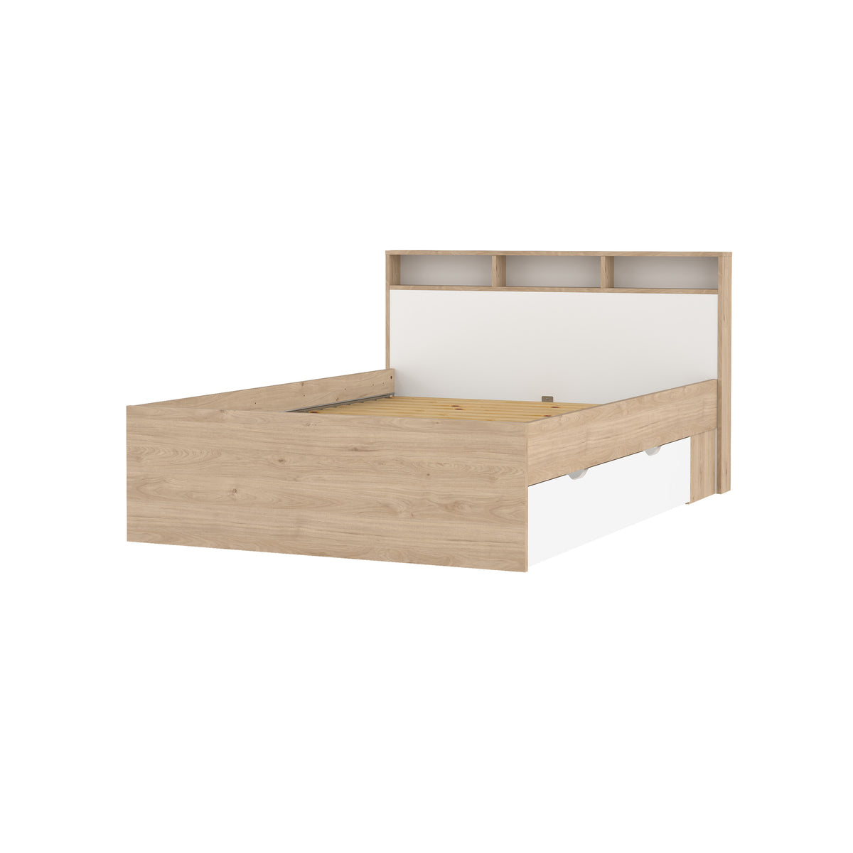 Ikast Seng 140x200 med 2 Skuffer og Lameller 98003 i Jackson Hickory og Hvid fra Tvilum | B149,8xD206xH96,8cm