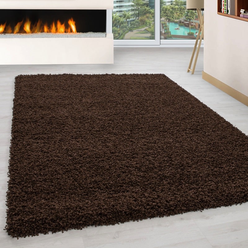 Luna Ensfarvet Fluffy Gulvtæppe i Brun fra Rugs by Uniquebeds Home & Living | Flere Størrelser i Firkantet & Rund
