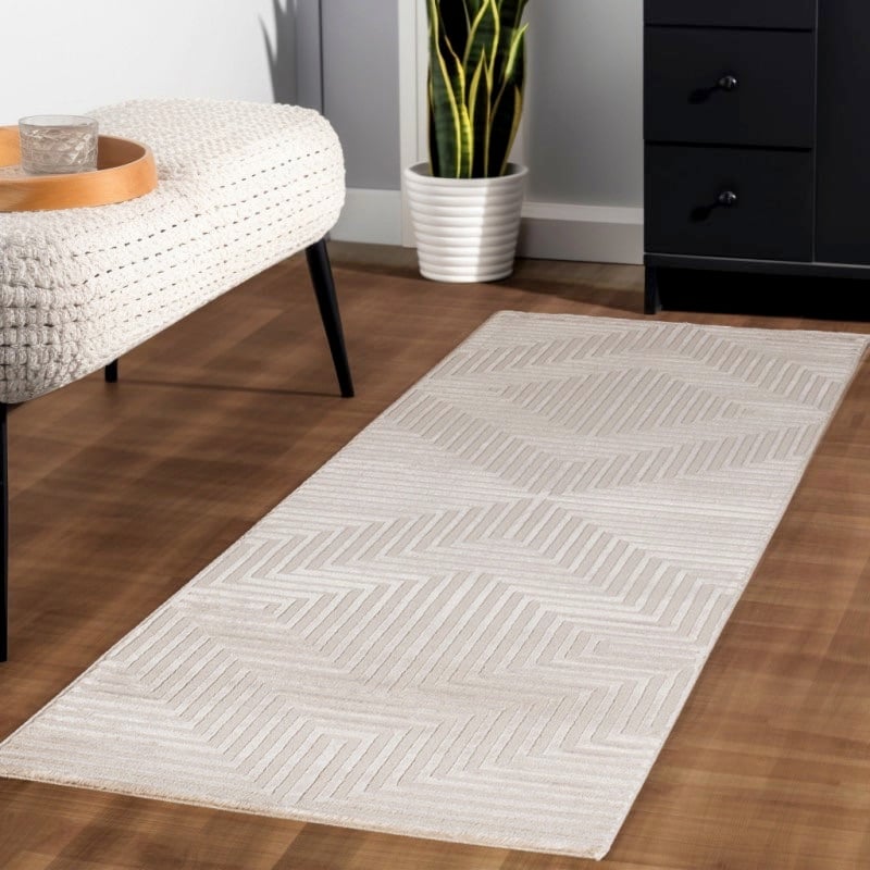 Mabel Gulvtæppe i Beige med Simpelt Stribet Mønster fra Rugs by Uniquebeds Home & Living | Flere Størrelser