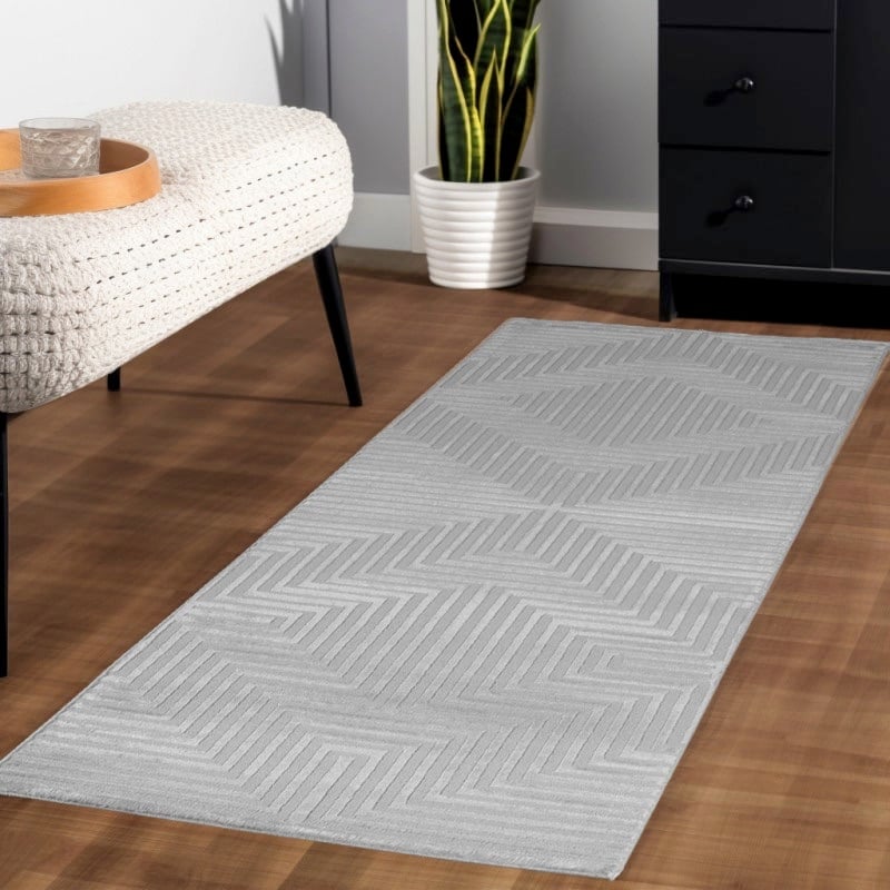 Mabel Gulvtæppe i Sølvgrå med Simpelt Stribet Mønster fra Rugs by Uniquebeds Home & Living | Flere Størrelser