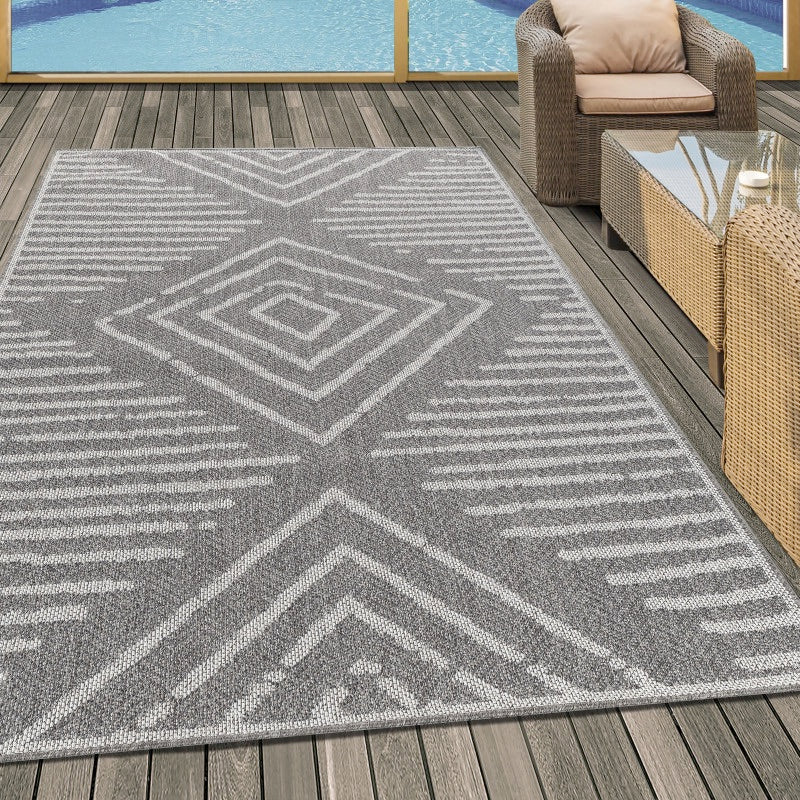 Margaret Indendørs/Udendørs Gulvtæppe i Grå med Abstrakt Cremefarvet Mønster fra Rugs by Uniquebeds Home & Living | Flere Størrelser