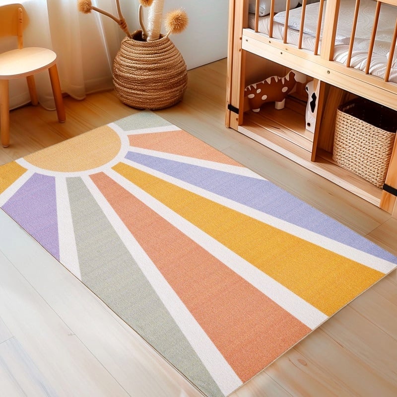 Multifarvet Solstråle Børne Gulvtæppe fra Rugs by Uniquebeds Home & Living | Flere Størrelser