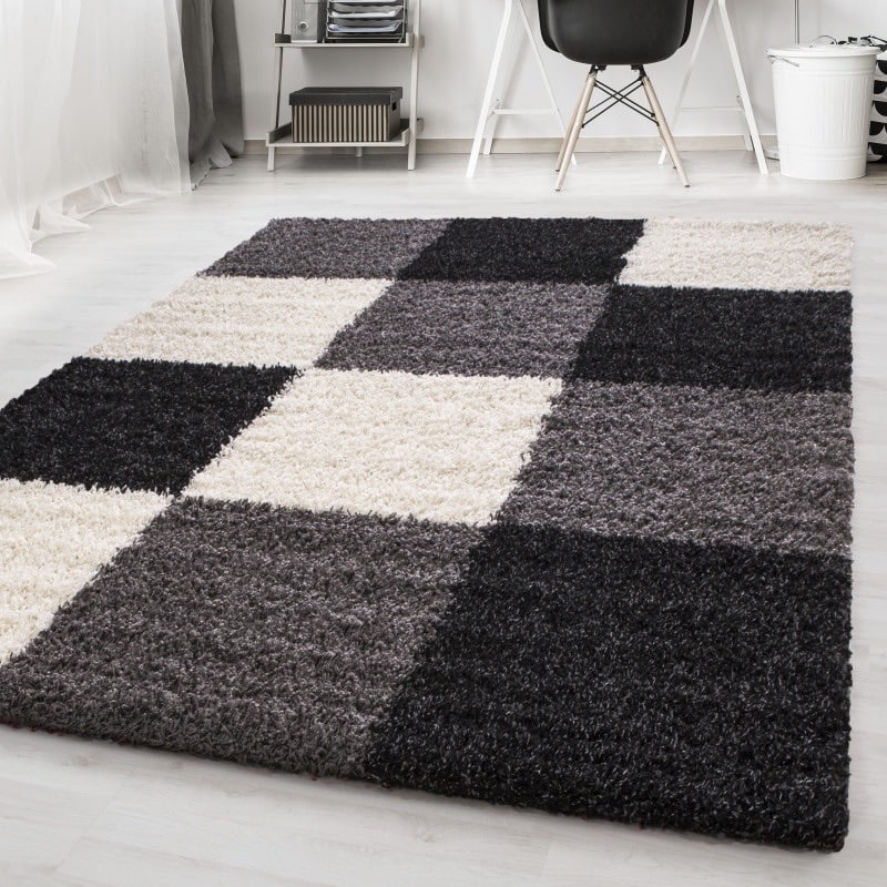 Nora Fluffy Ternet Gulvtæppe i Sort fra Rugs by Uniquebeds Home & Living | Flere Størrelser