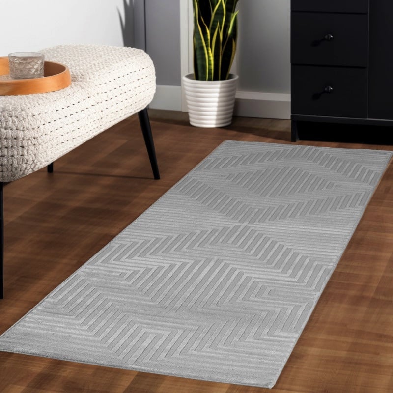 Penelope Gulvtæppe i Sølvgrå med Simpelt Græsk Mønster fra Rugs by Uniquebeds Home & Living | Flere Størrelser