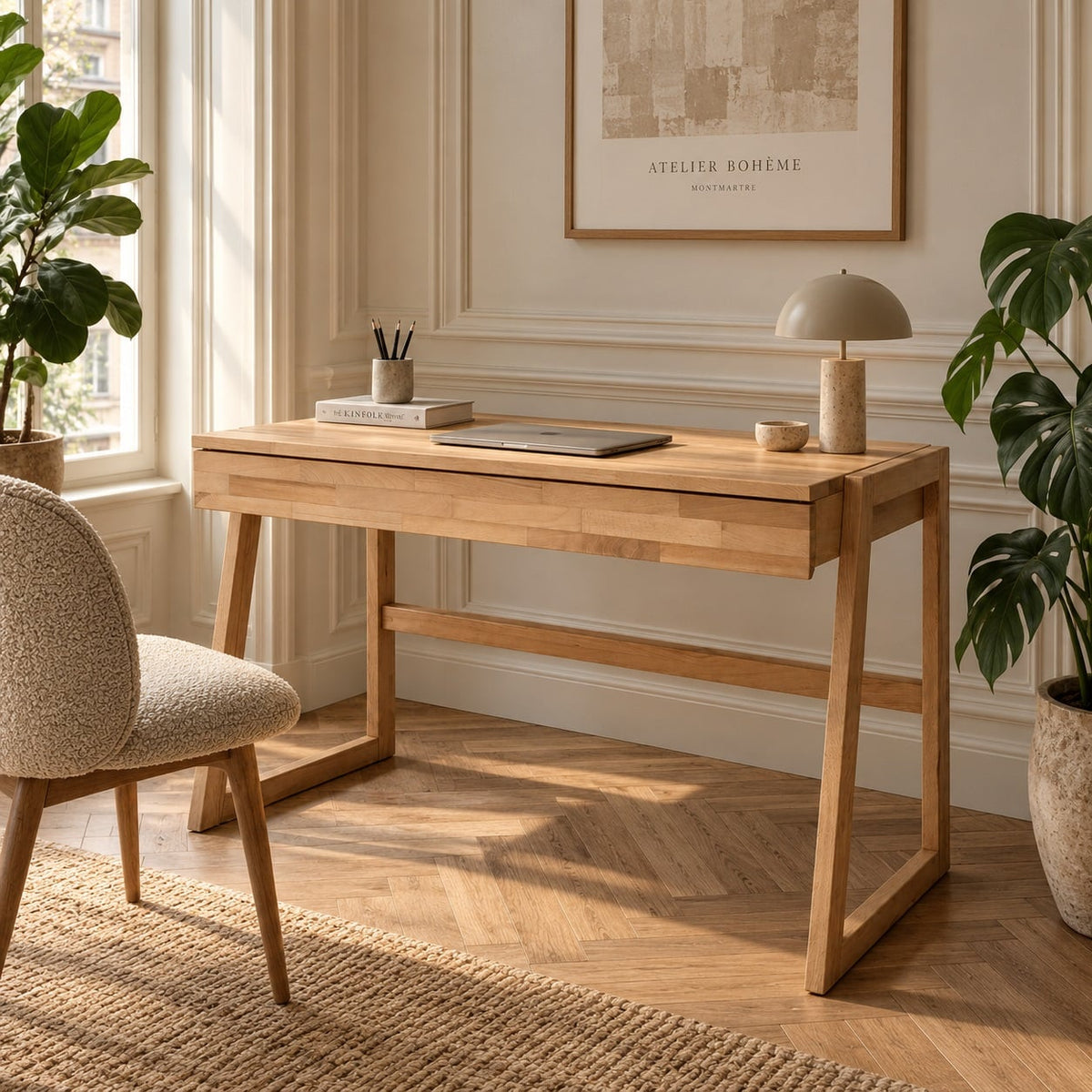 Sif Snedker Skrivebord med 1 skuffe i Massiv FSC Bøgetræ og Naturolie fra Organic Sleep | B55 x H177 x L126
