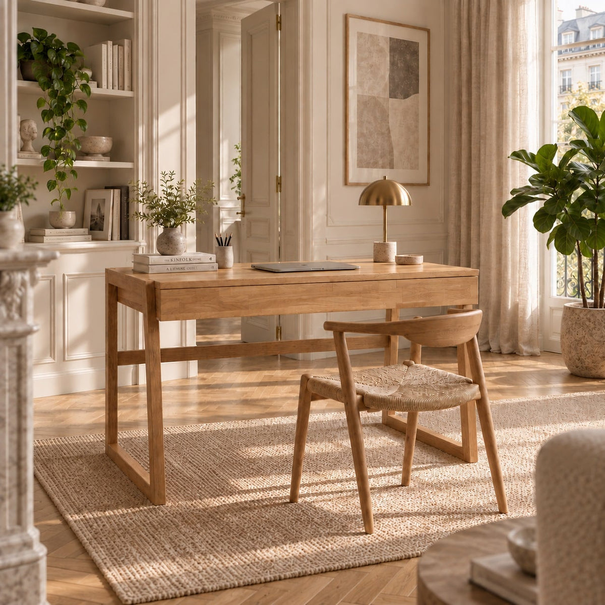 Sif Snedker Skrivebord i Massiv FSC Egetræ og Naturolie med 1 skuffe fra Organic Sleep | B55 x H77 x L126