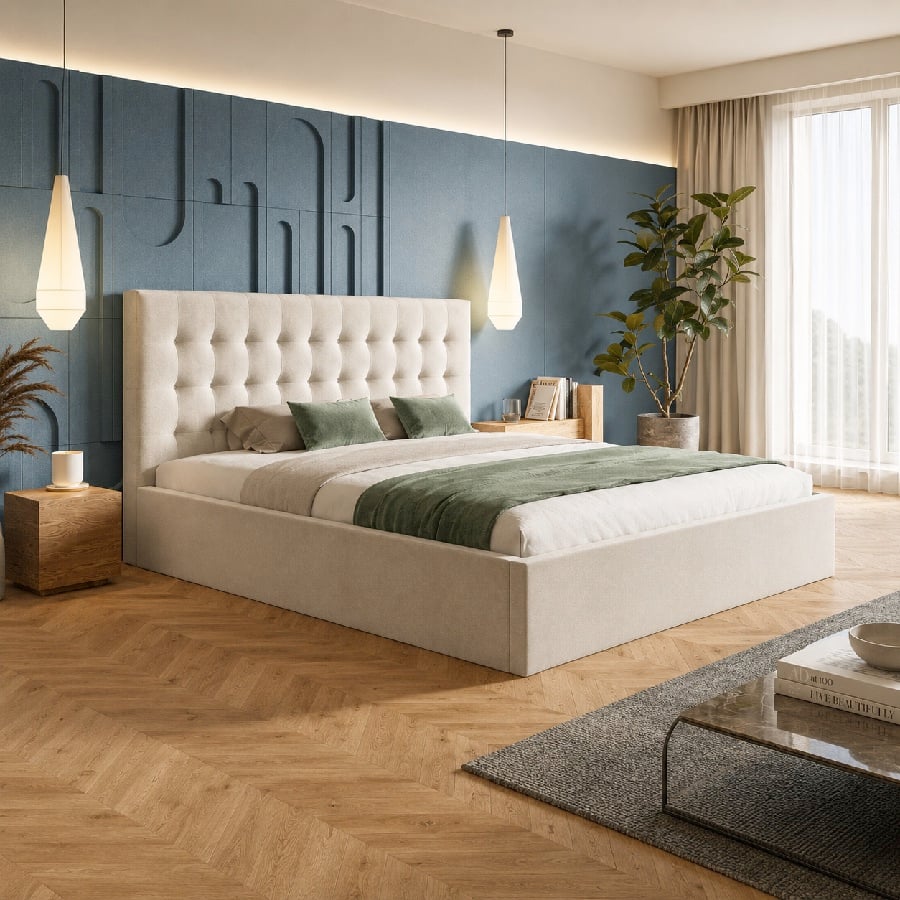 Slim Model 2 Polstret Sengeramme Med Opbevaring Fra CozyQuilt Sleep | Håndlaves i Møbelstof, Fløjl, Velour & Læder – fra Unique Beds, Home & Living