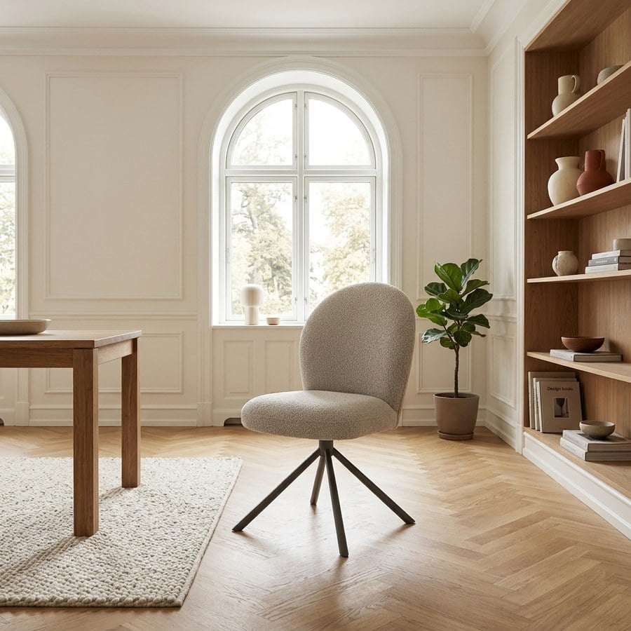 Lana Spisebordsstol med drejefod i Bouclé Sand med Grå Metalben fra House Nordic | L63xB50xH91.5cm