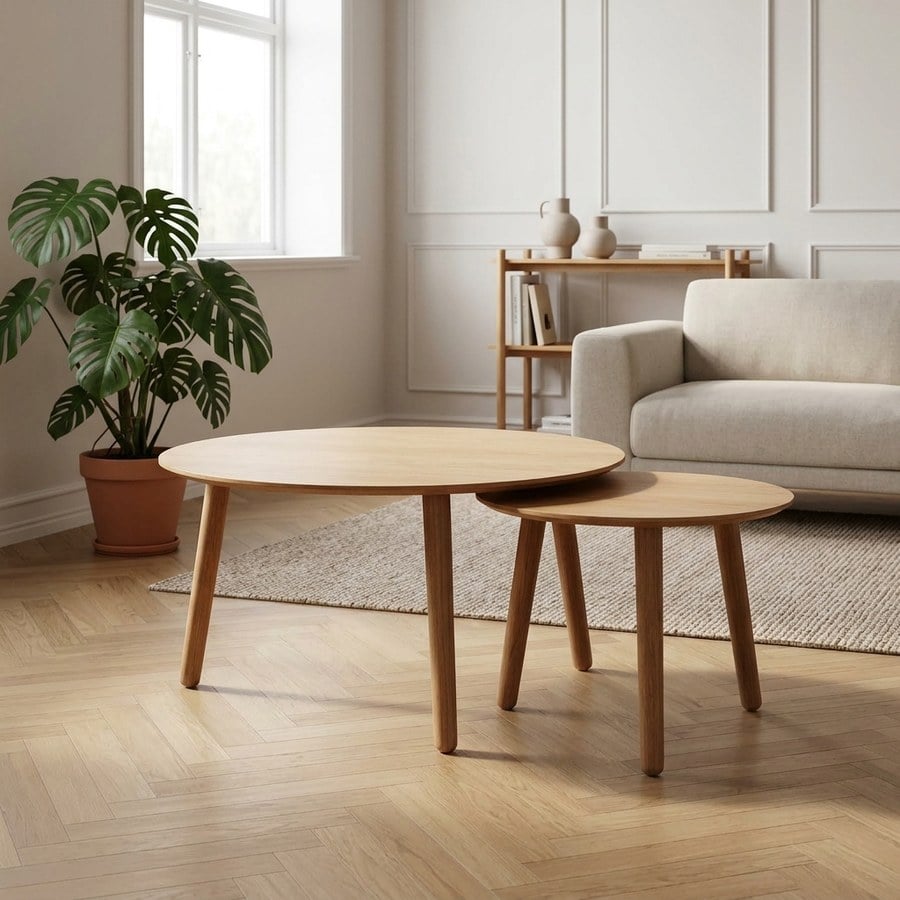 Adda Indskudsborde i Natur Egetræsfiner fra Unique Furniture | Sæt af 2 | Ø88xH45cm &amp; Ø58xH41cm