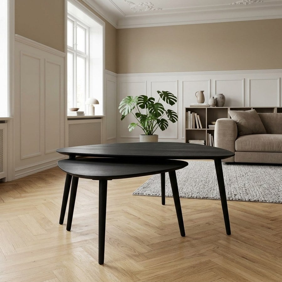 Adda Indskudsborde i Sort Egetræsfiner (Sæt af 2) fra Unique Furniture | B100xD70xH45cm