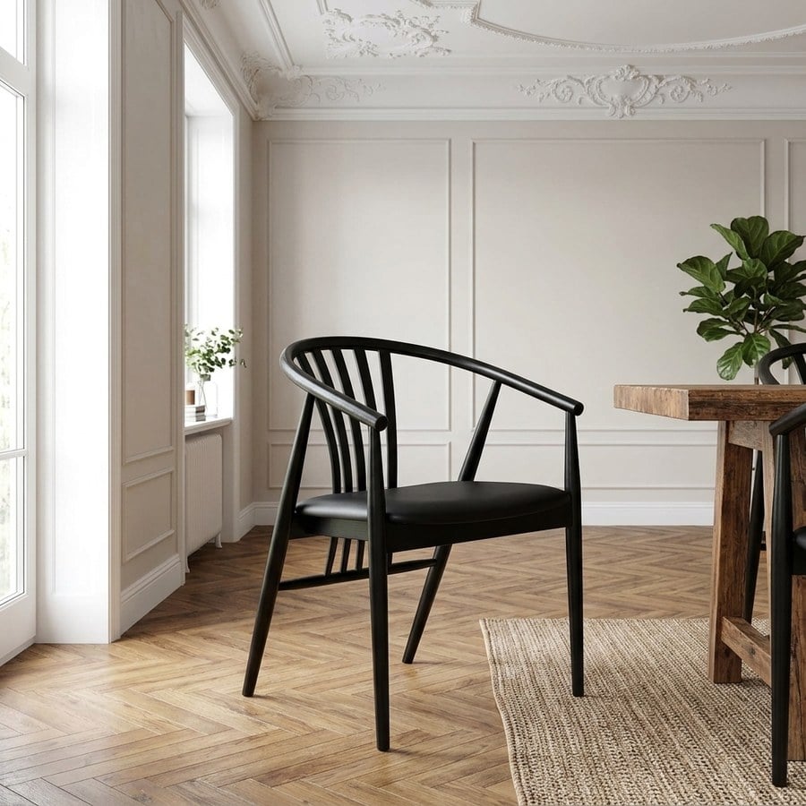 Agustin Spisebordsstol i Bøgetræ med Sort PU Sæde fra House Nordic | L54xB57xH78cm