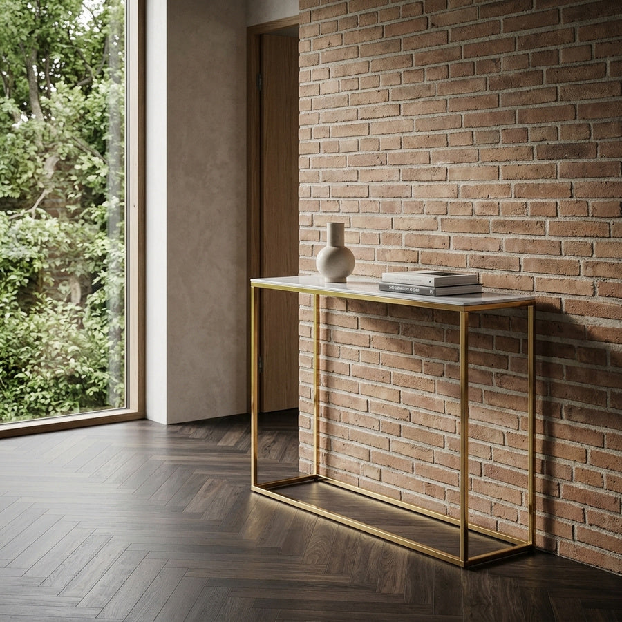 Alisma Konsolbord i Hvid Glas & Stel i Gylden Krom Stål fra Actona | B110xD26xH80,5cm - Billede 1