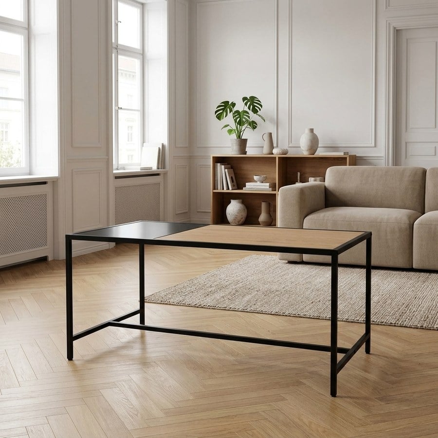 Altino Sofabord i Natur/Sort Egetræ og Metal fra Unique Furniture | 56,8x100x45cm