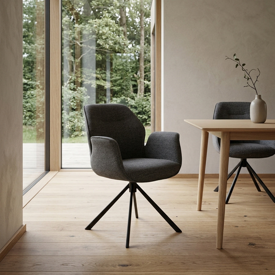 Aura Spisebordsstol i Antracit Stof med Armlæn og Drejefunktion og Stel i Sort Stål fra Actona | 61x62x90cm - Billede 1