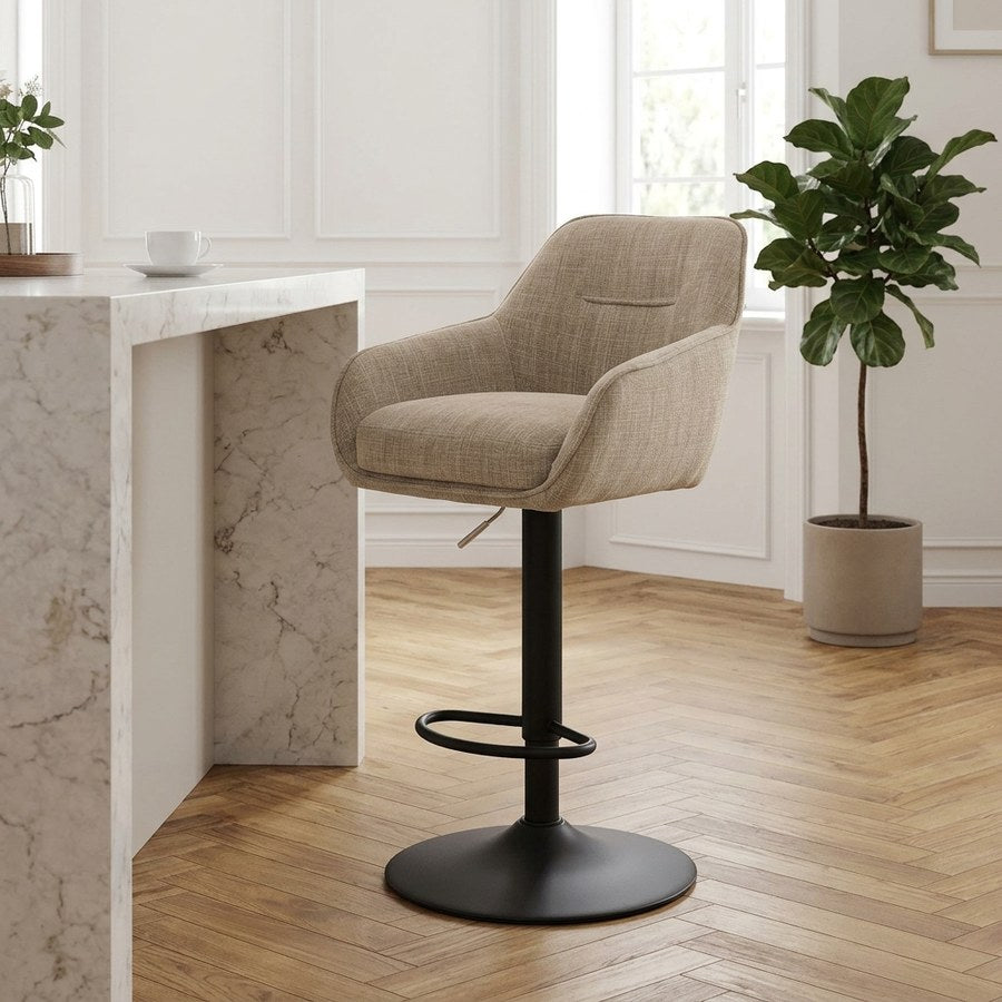 Avola Barstol i Beige Polyester med Sort Stål Stel fra Unique Furniture | B51xH95.5-110xD53cm