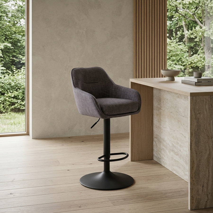 Avola Barstol i Grafitgrå Polyesterstof med Sort Metalstel fra Unique Furniture | B51xH95,5-110xD53cm - Billede 1