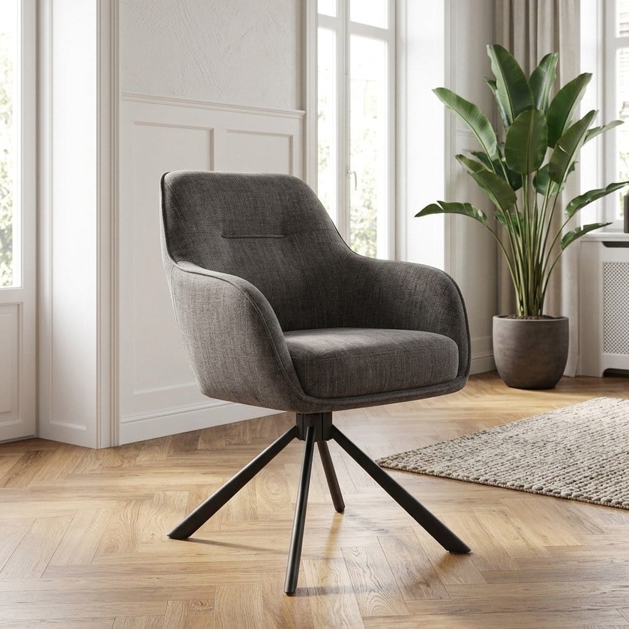 Avola Lænestol i Grafit Polyester med Drejefunktion &amp; Ben i Sort Metal fra Unique Furniture | B59xD65xH89 cm