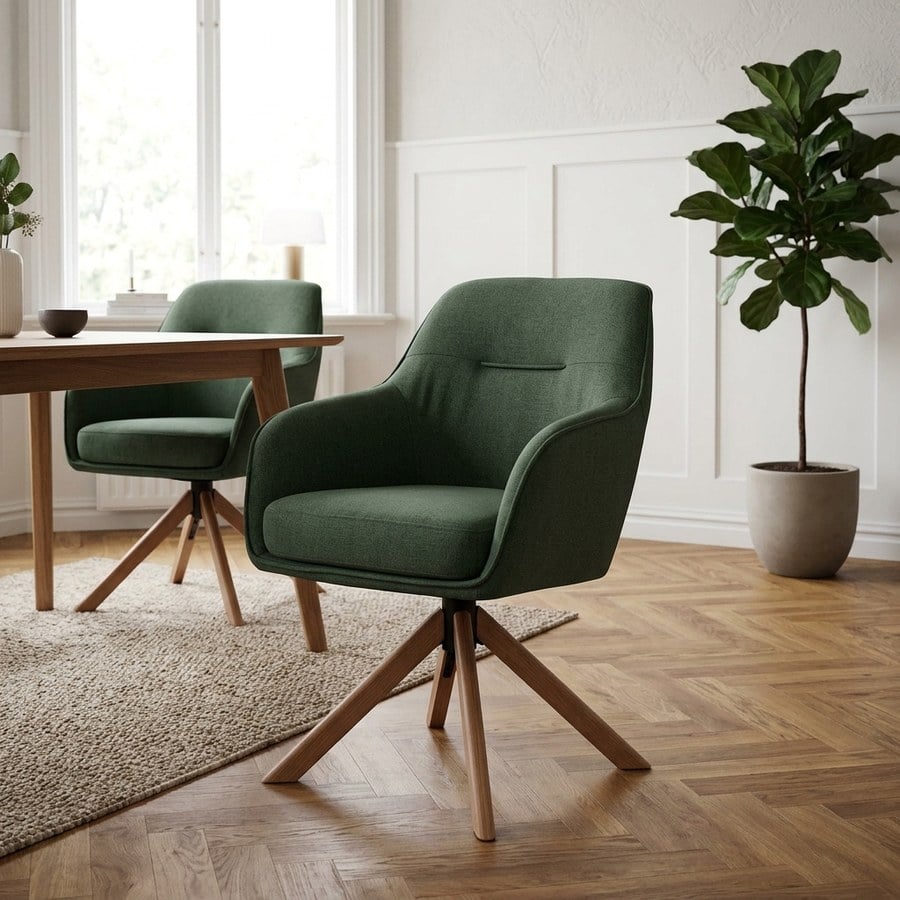 Avola Spisebordsstol i Skovgrøn Polyester og Egetræ fra Unique Furniture | B59xH87xD65cm
