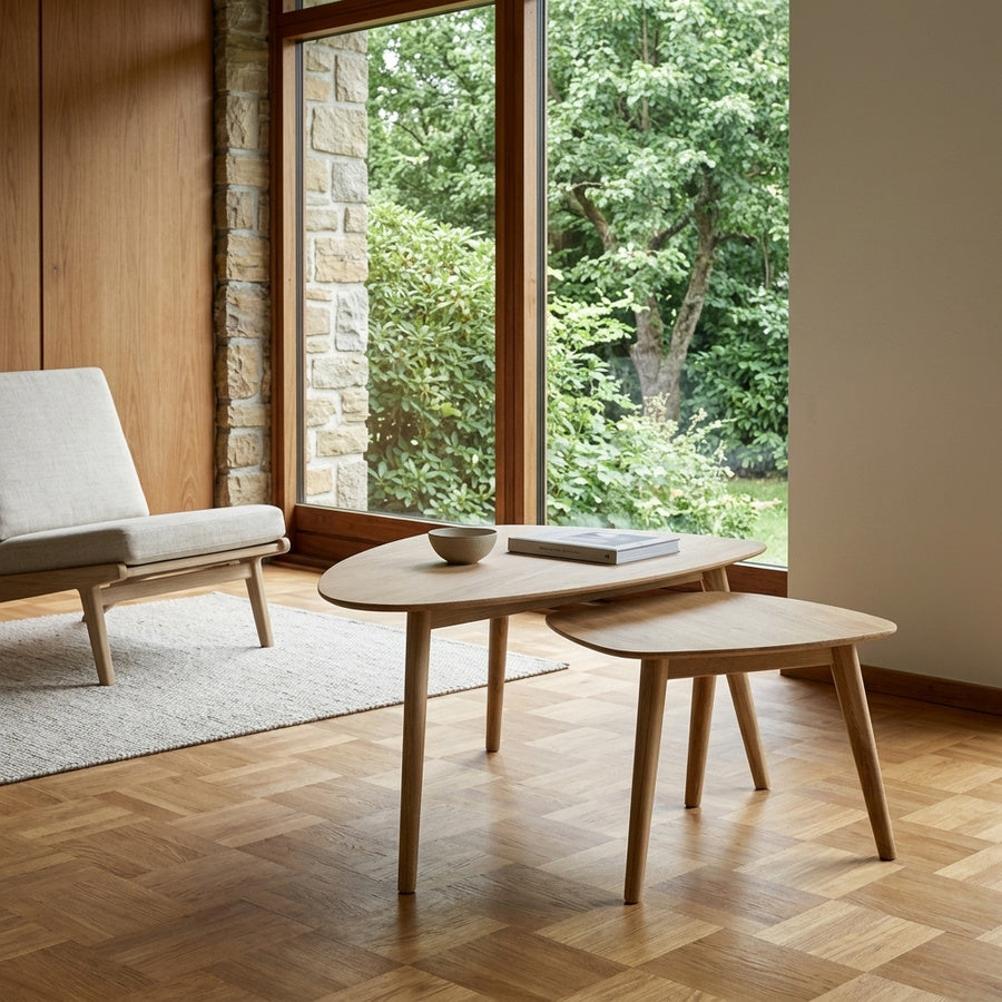 Bali Sofabord Sæt af 2 i Naturolieret 100% Massiv Egetræ fra Lexpo Living | 70x50x36 & 90x60x44 cm - Billede 1