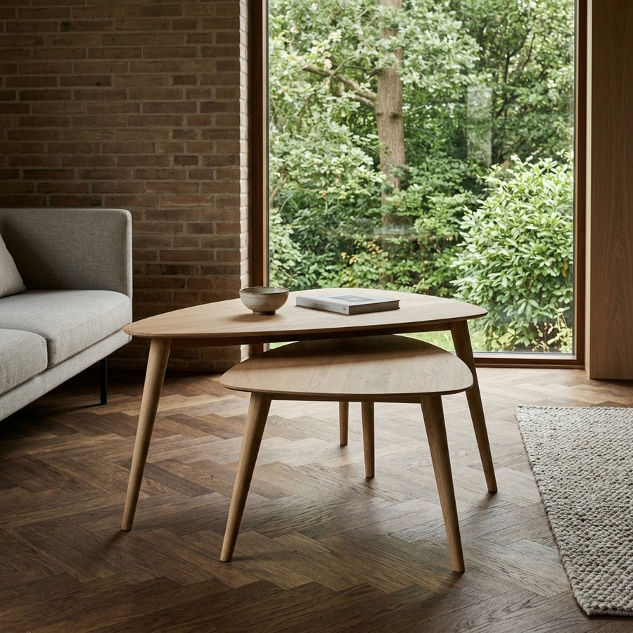 Bali Sofabord Sæt af 2 i Naturolieret 100% Massiv Egetræ fra Lexpo Living | 90x60x44 & 105x70x52 cm - Billede 1