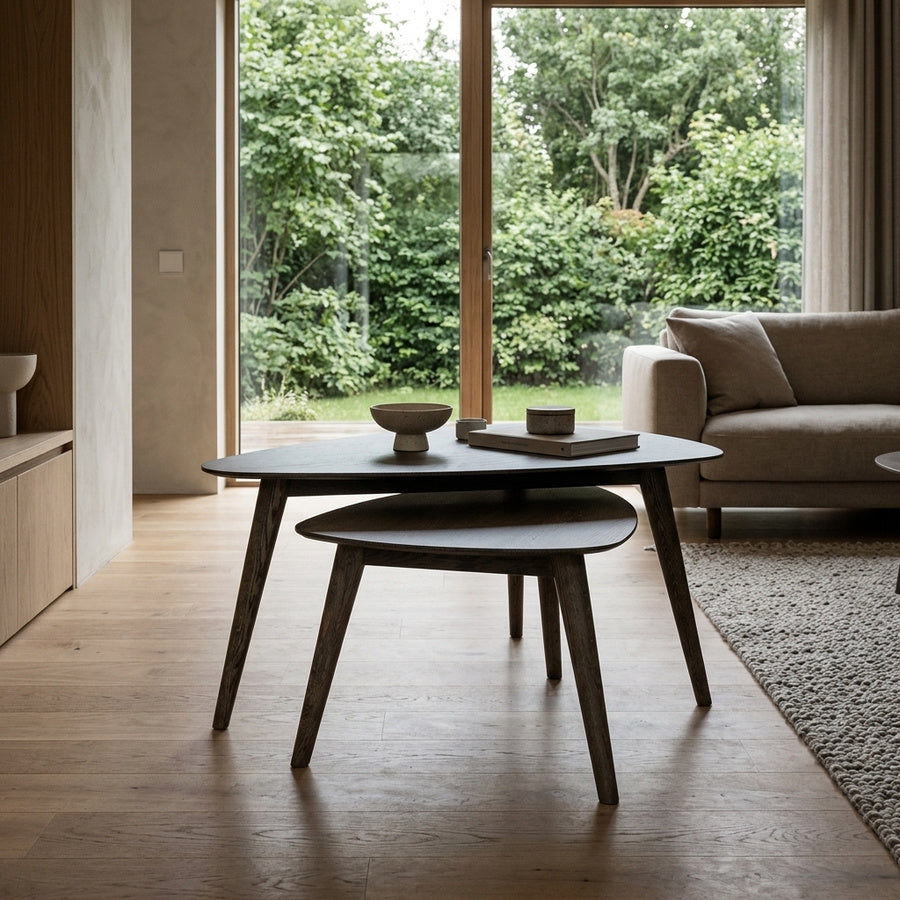 Bali Sofabord Sæt af 2 i Røget 100% Massiv Egetræ fra Lexpo Living | 70x50x36 & 90x60x44 cm - Billede 1