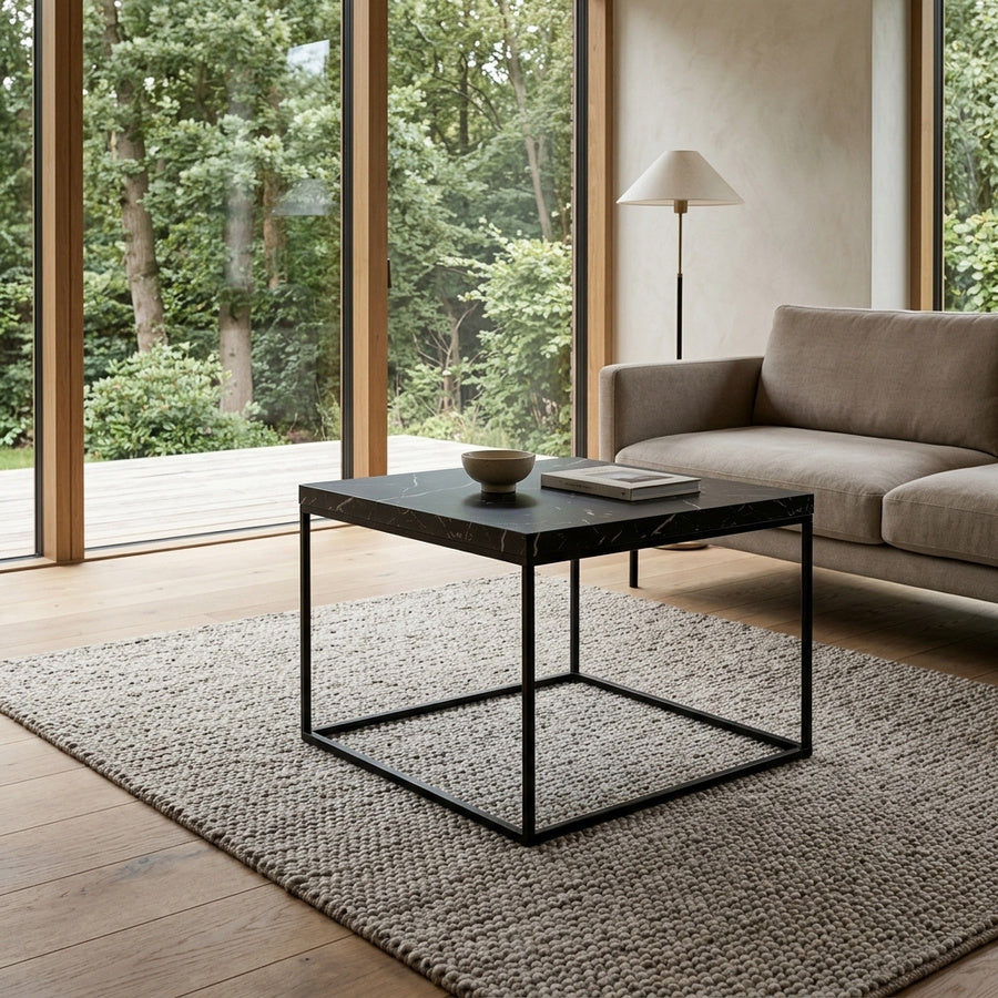 Barossa Sofabord i Sort Marmorlook Melamin & Stel i Sort Stål fra Actona | B60xD60xH45cm - Billede 1