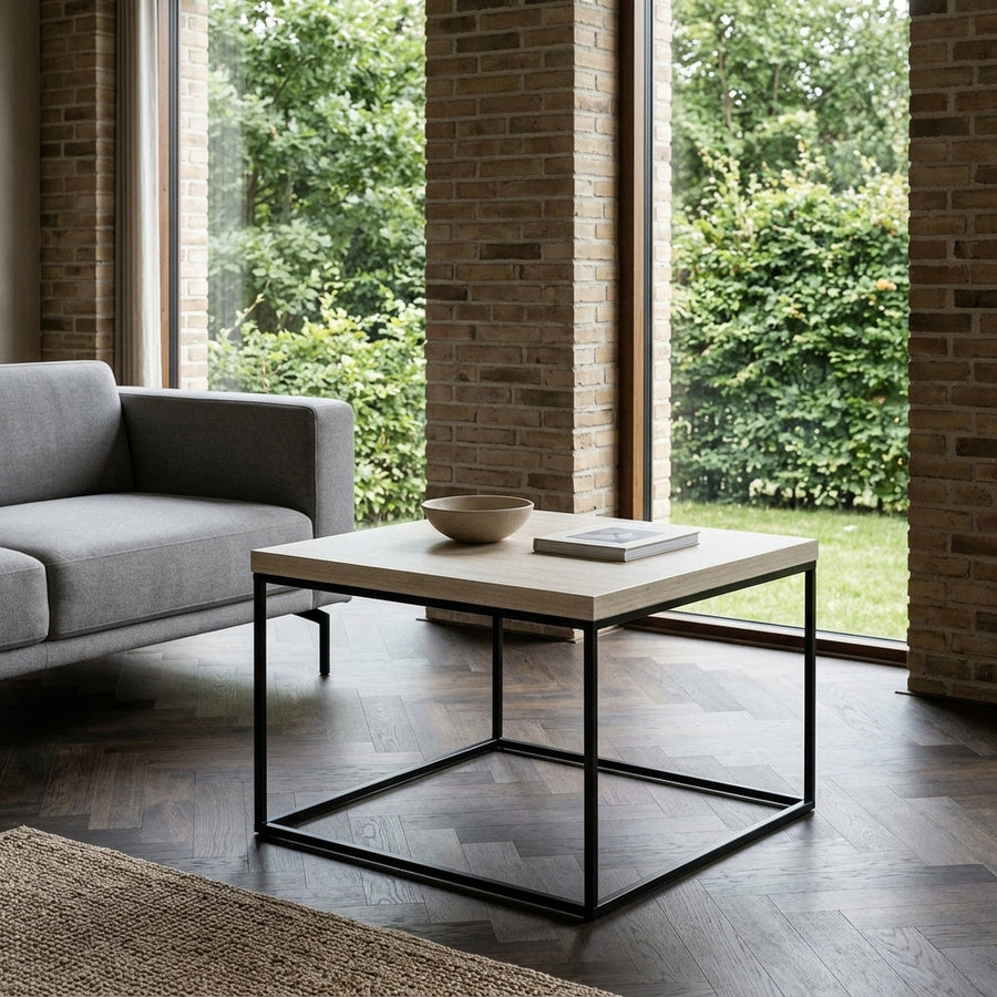 Barossa Sofabord i Travertin Melamin & Stel i Sort Stål fra Actona | B60xD60xH45cm - Billede 1