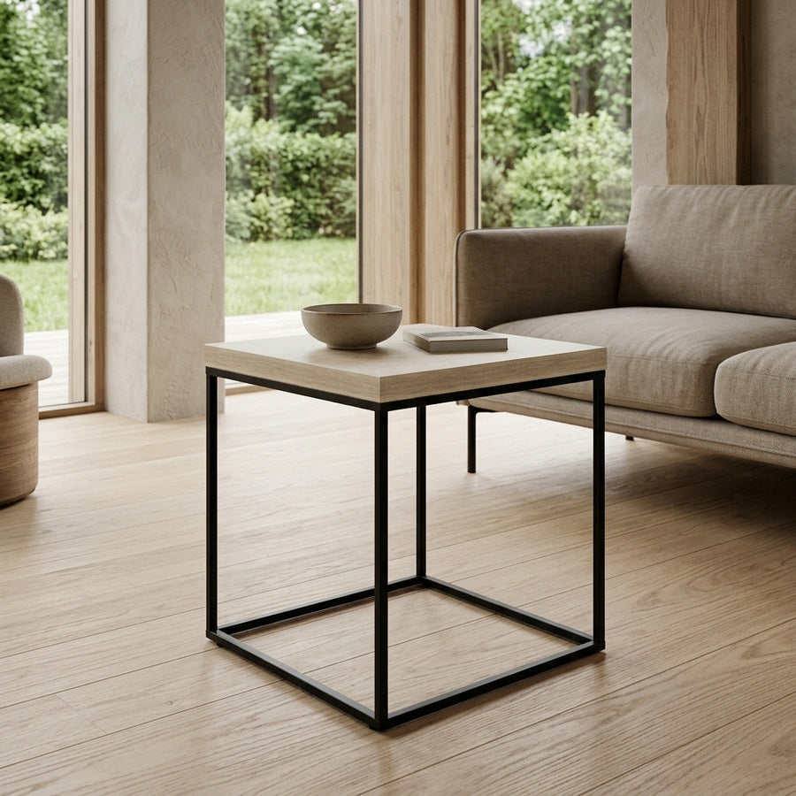 Barossa Sofabord i Travertin Melamin & Stel i Sort Stål fra Actona | L40xB40xH45cm - Billede 1