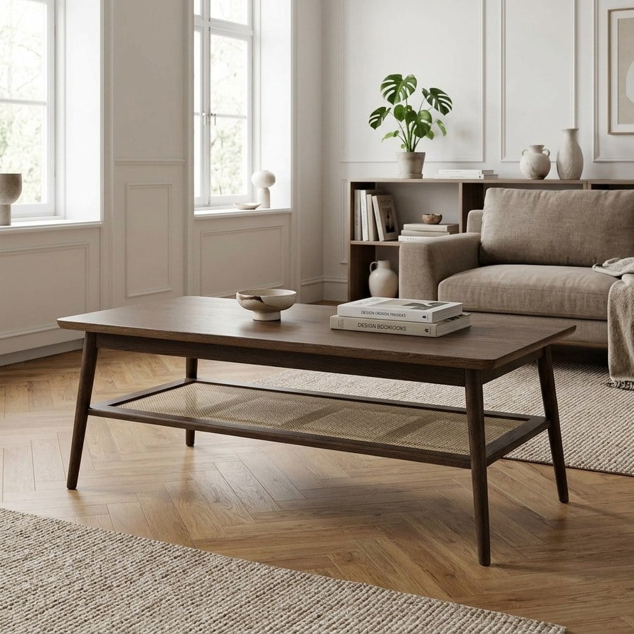 Barrali Sofabord i Røget Egetræ og Rattan fra Unique Furniture | L120xB60xH45cm – fra Unique Beds, Home & Living
