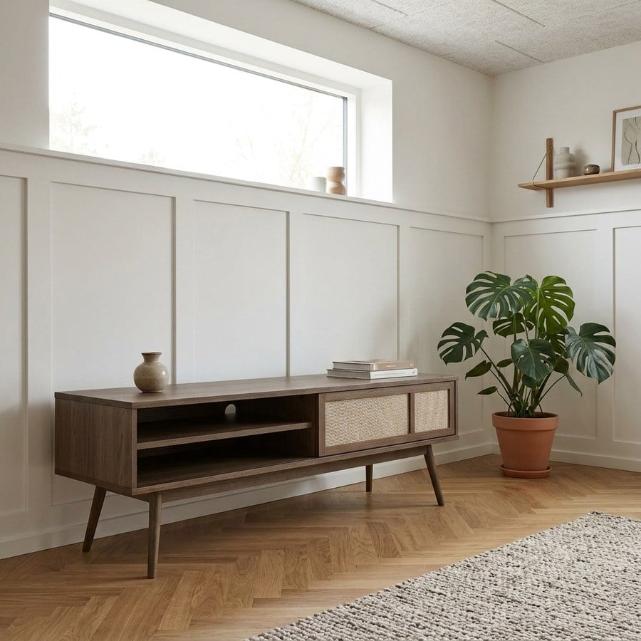 Barrali TV-bænk i Røget Eg og Rattan fra Unique Furniture | B150xH50xD45cm